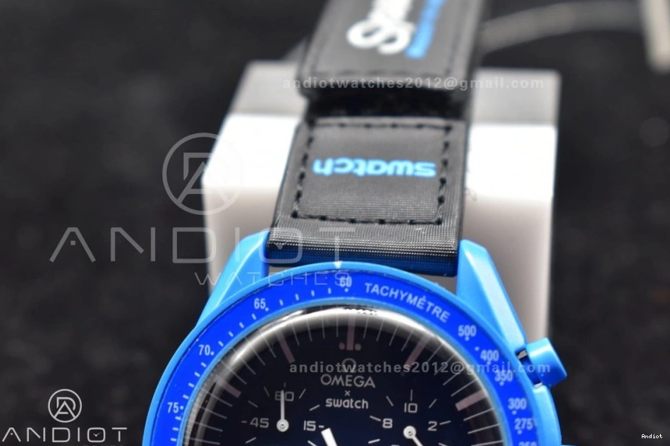 to x Moonwatch Nylon Neptune Strap Swatch Omega on Mission Quartz Bioceramic 0412